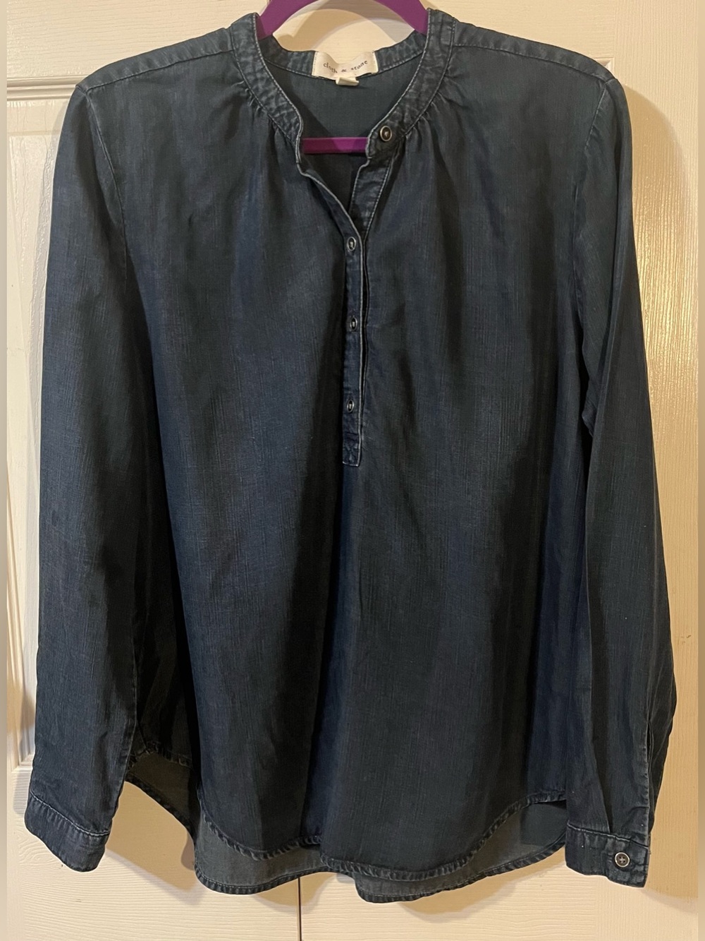Anthropologie Cloth & Stone Dark Wash Denim Chambray Popover Top Size Large - Picture 4 of 9